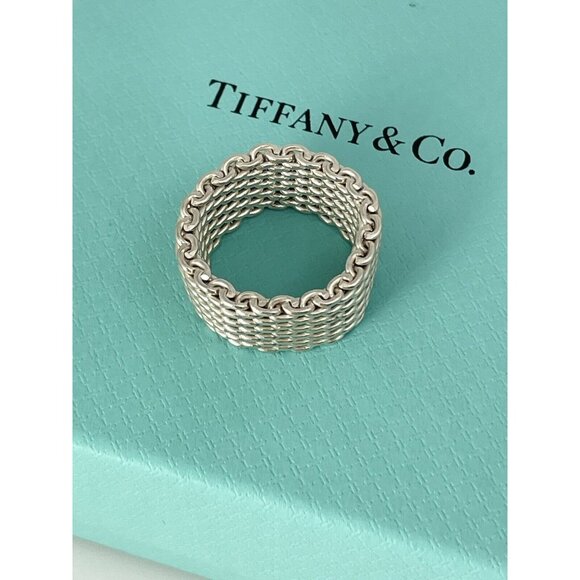 Size 6 Tiffany Somerset Ring Mesh Basket Weave in Sterling Silver With Blue Box - Picture 2 of 6